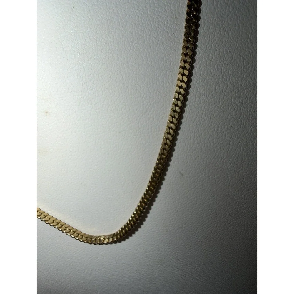 Vintage Gold Tone Flat Cuban Chain Necklace Korea 18